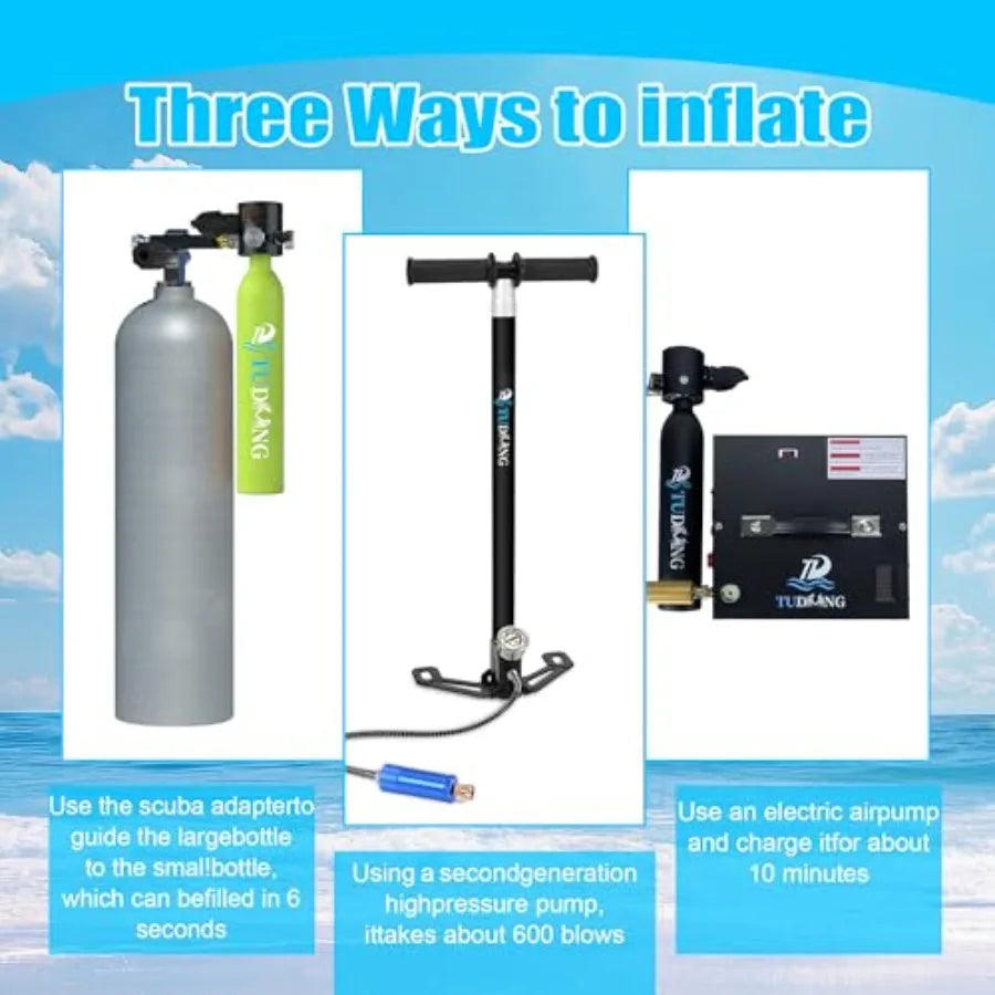 Portable Diving Lung Air Tank for Snorkeling: 0.5L Mini Scuba Tank Aluminum Alloy Black Max 3000 PSI DOT Certified Underwater B