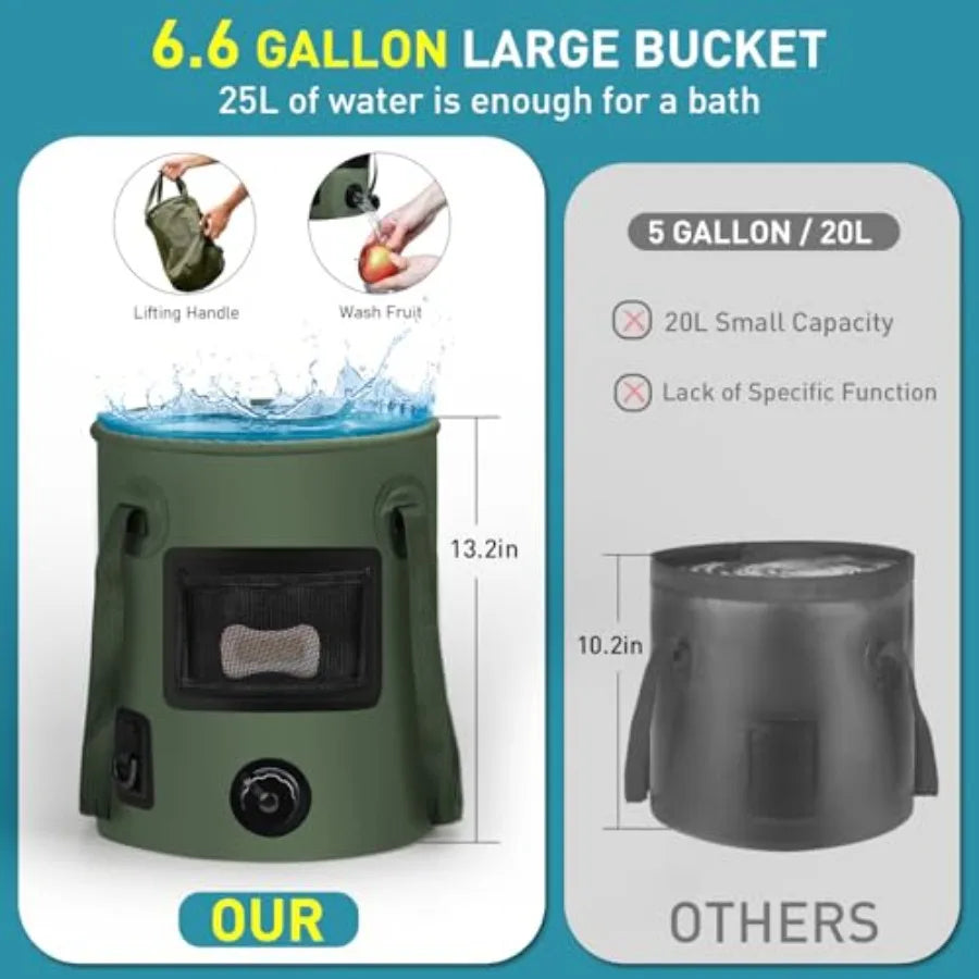 Outdoor camping shower tent: portable pop-up privacy tent with LED lights, 4500mAh rechargeable pump, filtered shower head, 7.4