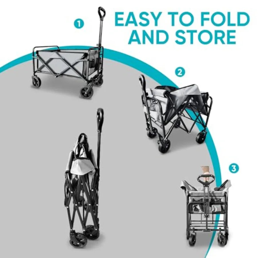Collapsible Foldable Wagon, Beach Cart Large Capacity, Heavy Duty Folding Wagon Portable, for Outdoor Sports, Shopping, Camping