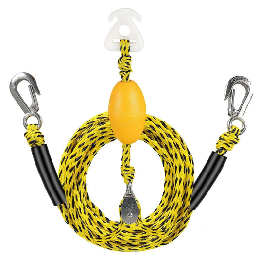 Water Sports Tow Rope with Dual Hook Pulley System for Kayak Surfboard and Raft Towing up to 4800 lbs Breaking Strength