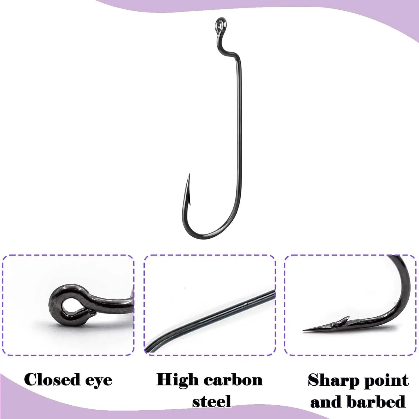 EWG Worm Hooks for Bass Fishing, 50/100pcs Weedless Texas Carolina Rig, Sharp & Strong for Soft Plastics