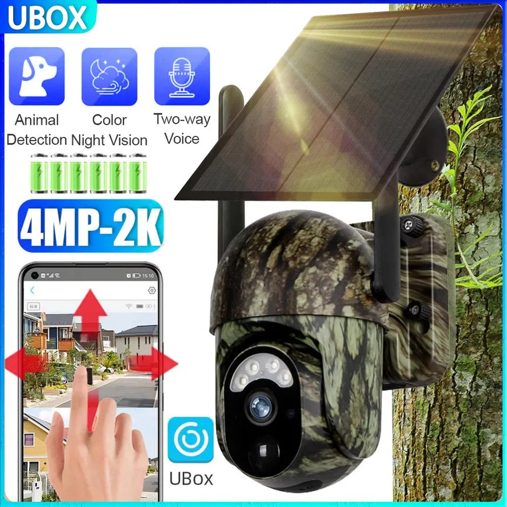 Ubox 4G SIM Solar Security Camera WiFi Outdoor Surveillance Camera Cellular Trail Cam Color Night Vision Human/Animal Detection