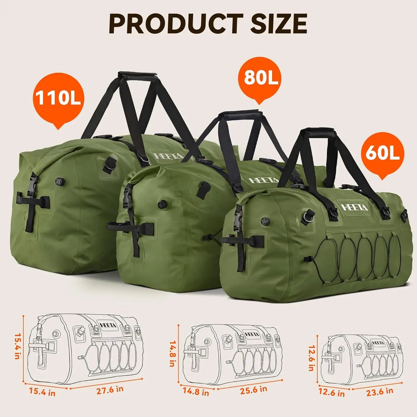 60L/80L Waterproof Duffel Bag Motorcycle Dry Bag Backpack Rolltop Travel Duffle with Straps for Kayaking Rafting Boating Camping Gym