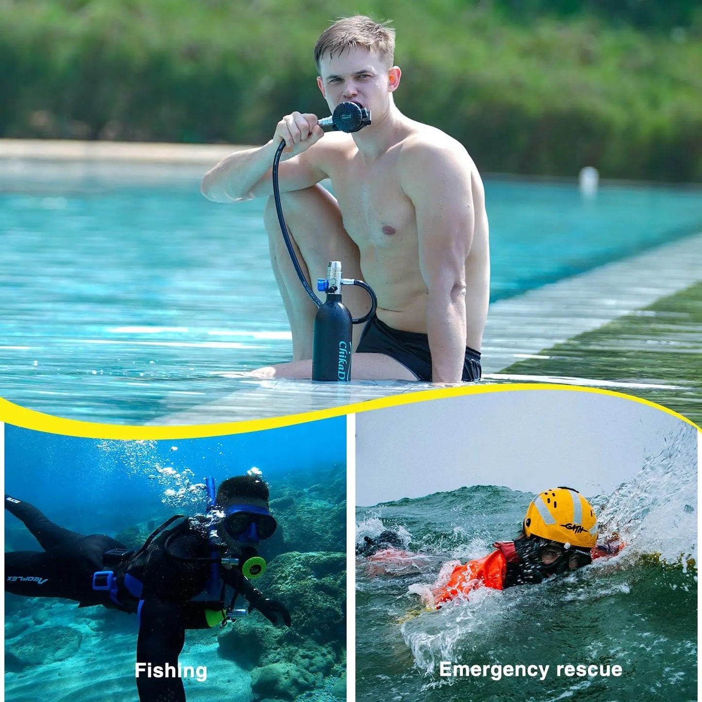 ChikaDIVE Mini Scuba Tank Portable Diving Lung Air Tank with DOT Certified Diving Oxygen Cylinder Kit for Emergency Pony Bottle for Snorkeling Underwater Breathing Training