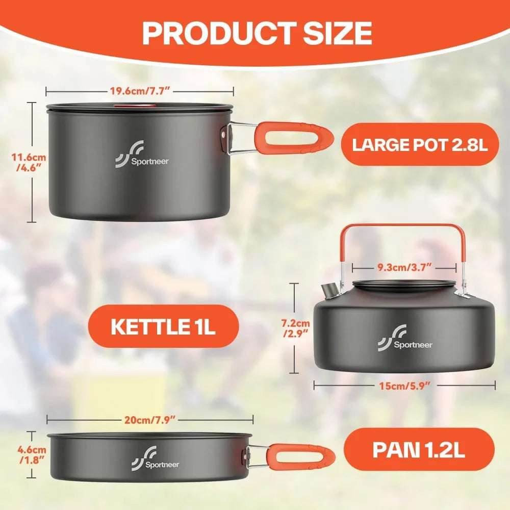 18-Piece Non-Stick Camping Cookware Set, Lightweight Pots & Pan with Kettle, Stainless Steel Cups, Plates & Utensils for Outdoor Cooking, Hiking, Picnic