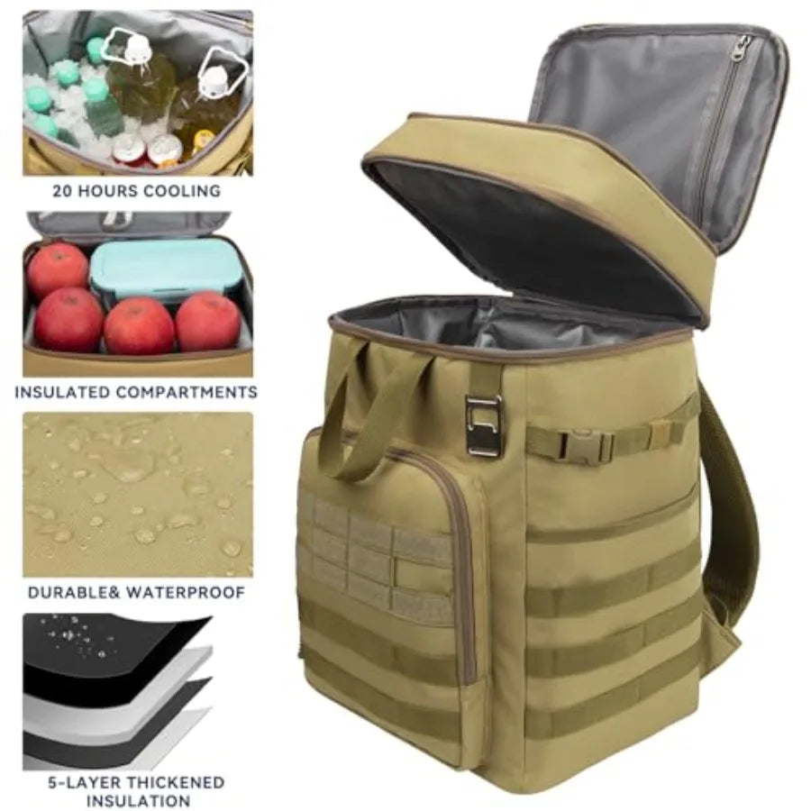43L Cooler Backpack 45/55 Cans Insulated Leak Proof Tactical Backpack2 Insulated Comaprtments Thermal Bag Large Lunch Outdoor B