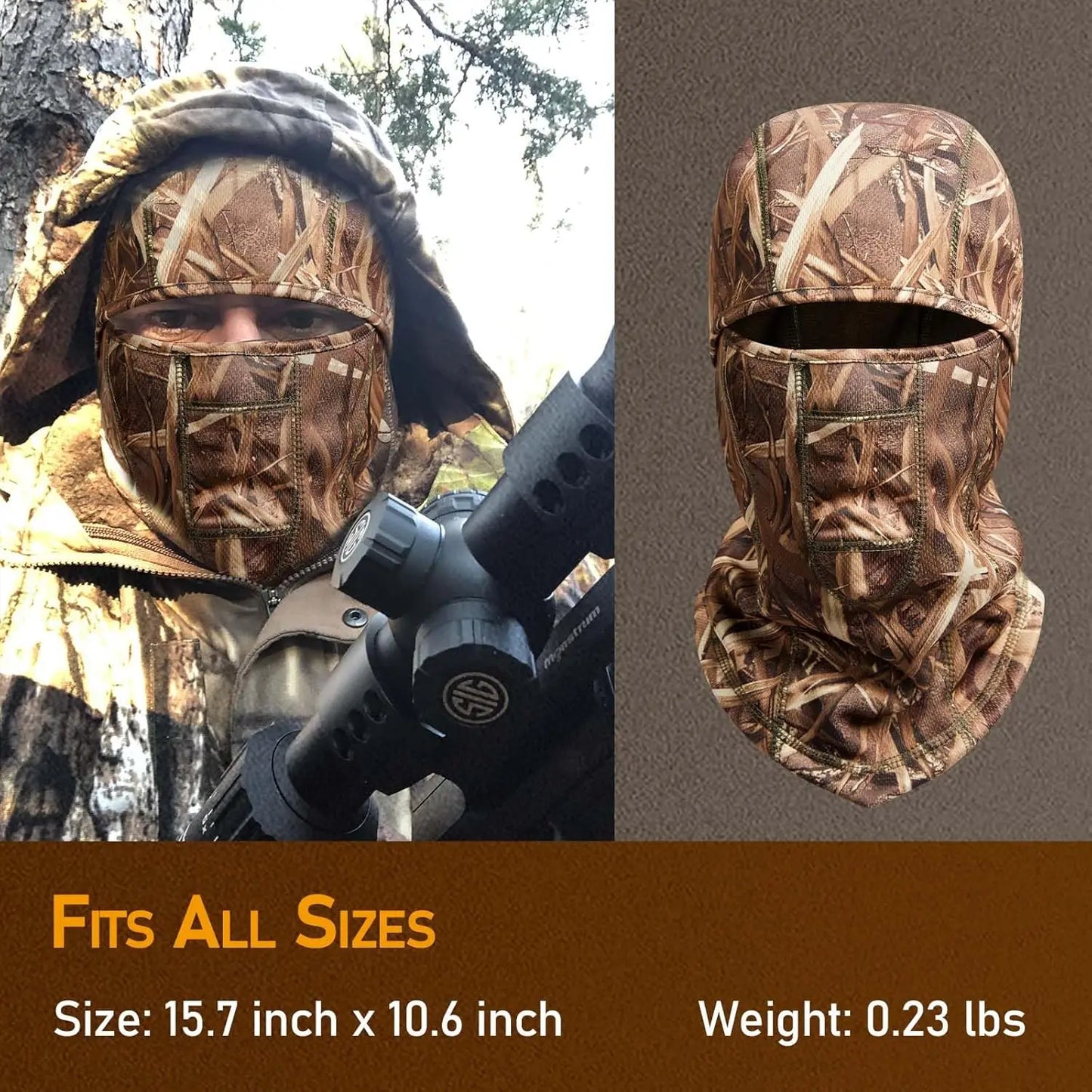 Camo Balaclava Hunting Face Mask Winter- Lightweight, Warm, for Men & Women Hunters