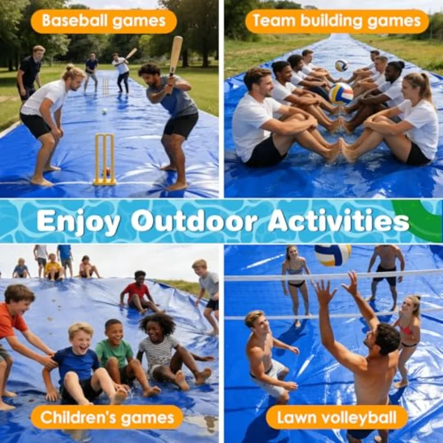 40 Ft Water Slide with 2 Inflatable Boards Stakes Heavy Duty Extra Long Lawn Water Slides for Adults Backyard Slip Water Slide