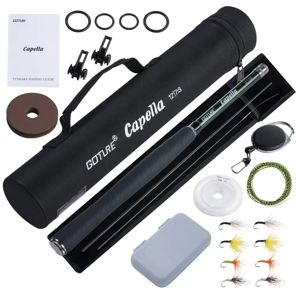 Goture 12FT/3.6M Fly Fishing Rod Combo 30T Carbon Fiber Portable Telescopic Tenkara Rod for Travel Trout Bass Crappie