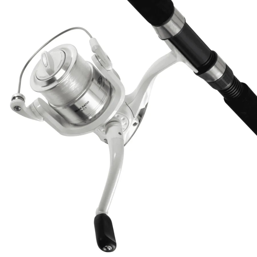 Medium Action 2-Piece Spinning Rod and Reel Combo, Size 6000 Reel, 8 feet, graphite, black, pre-spooled with 10lb monofilament