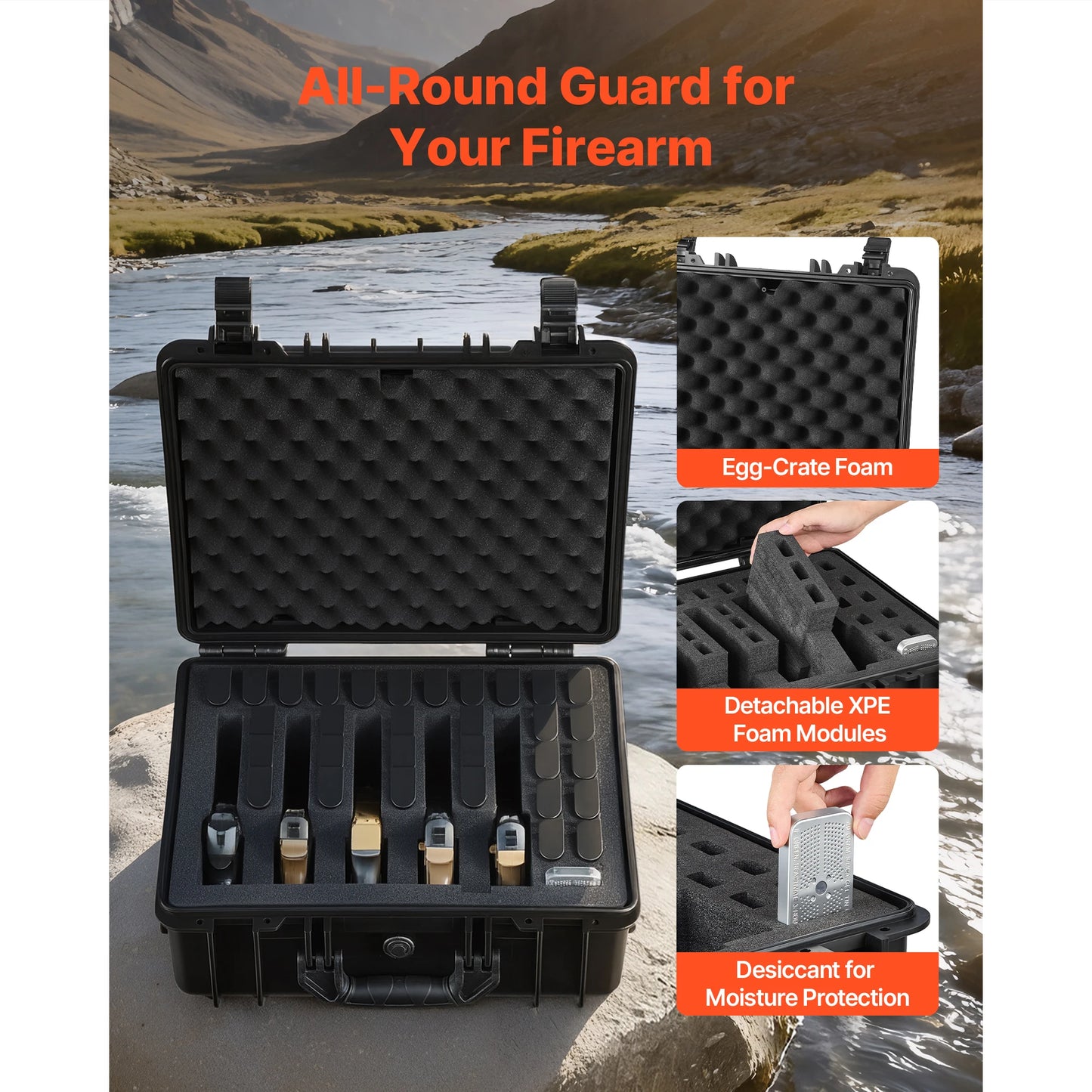 Hard Pistol Case Hard Gun Case with XPE Foam Lining Waterproof Pistol Box with Customizable Interior for Gun Lenses