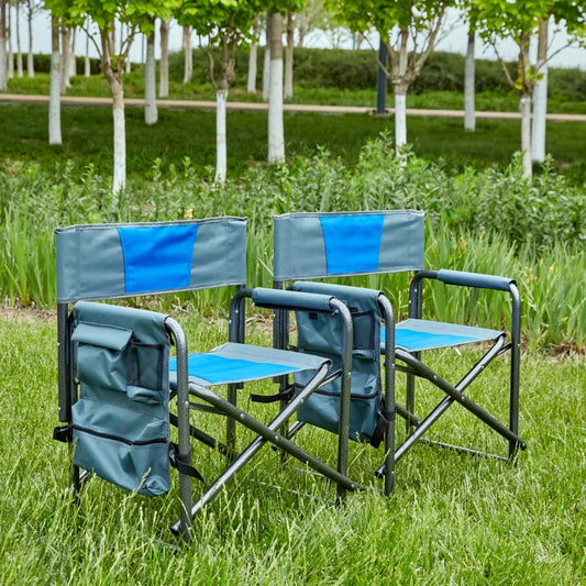 2-piece Padded Folding Outdoor Chair with Storage Pockets Lightweight Oversized 400lbs Capacity for Camping Picnics Fishing