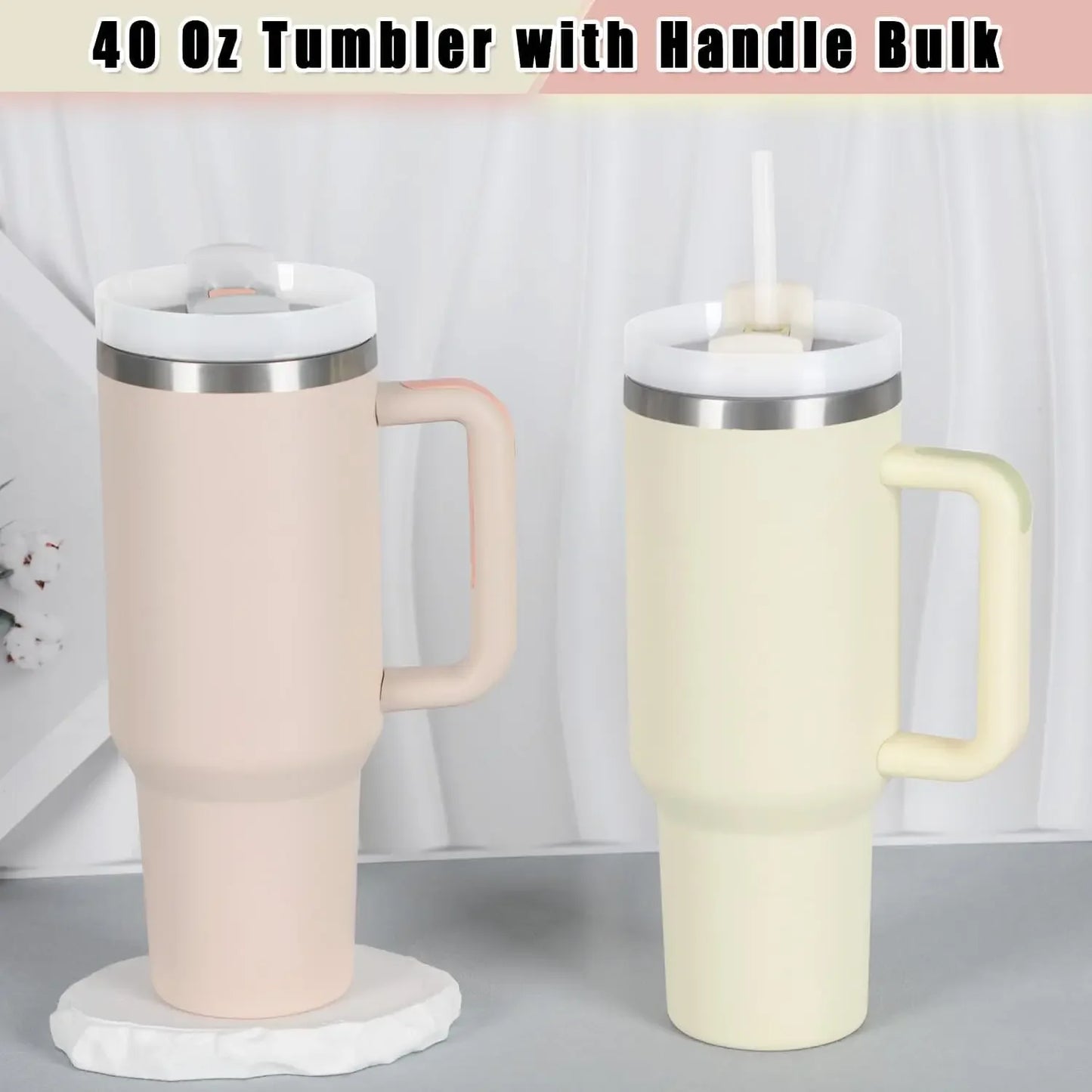 15 Pack 40 Oz Tumbler with Handle and Straw Bulk, 40 Oz Tumbler Stainless Steel Vacuum Insulation Keep Hot and Cold, 40  Travel