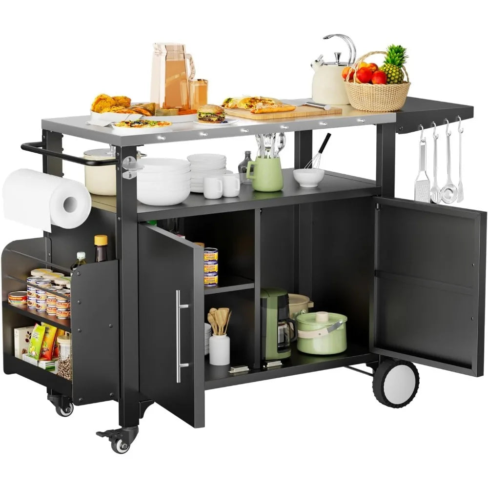High quality-Outdoor Grill Cart with Storage,Patio Kitchen Island with WheelsHooks and Spice Rack,Waterproof Outdoor Grill Table