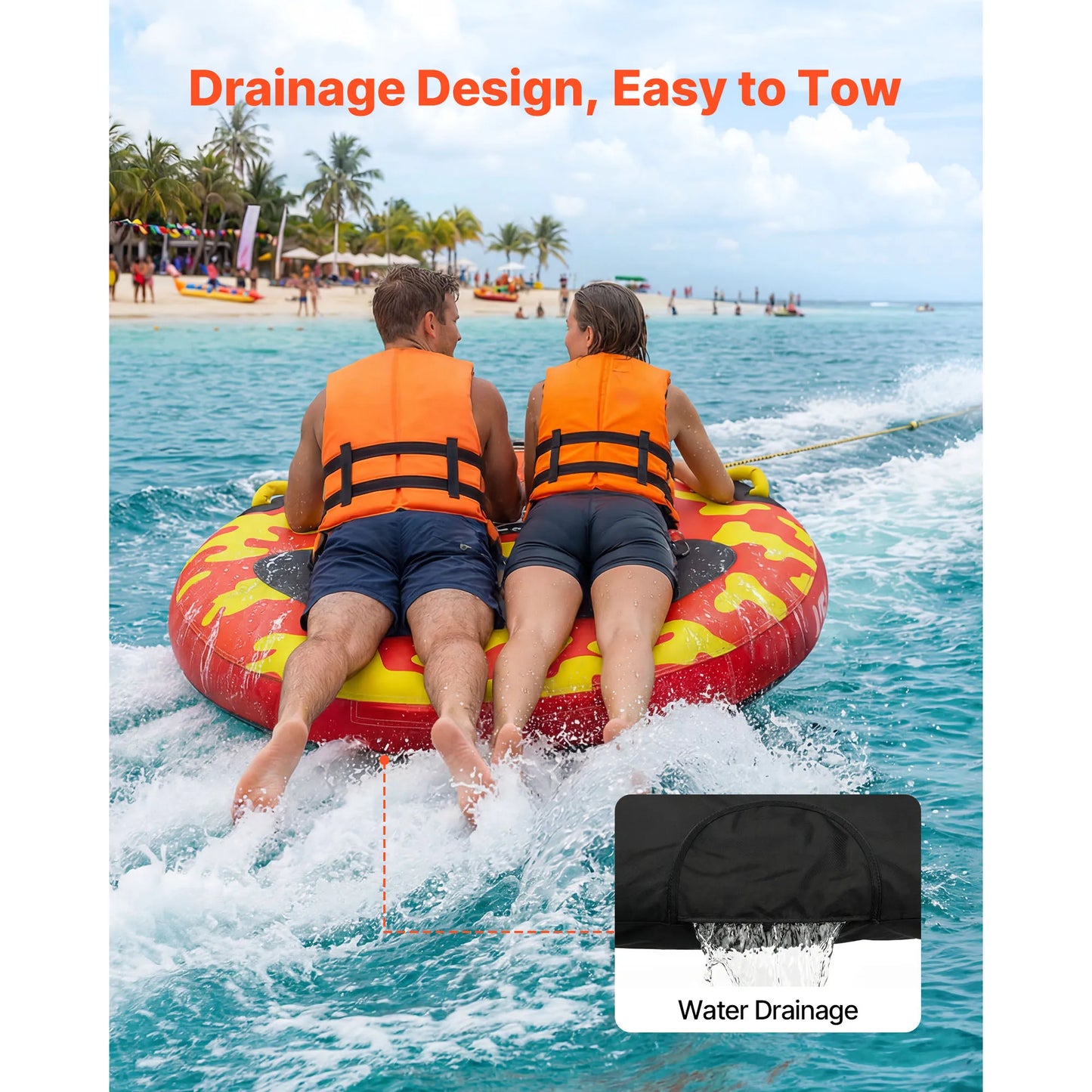 Towable Tubes for Boating 2-4 People Inflatable Boat Tubes and Towables with Anti-Slip Pad Water Sport Tube for Boat