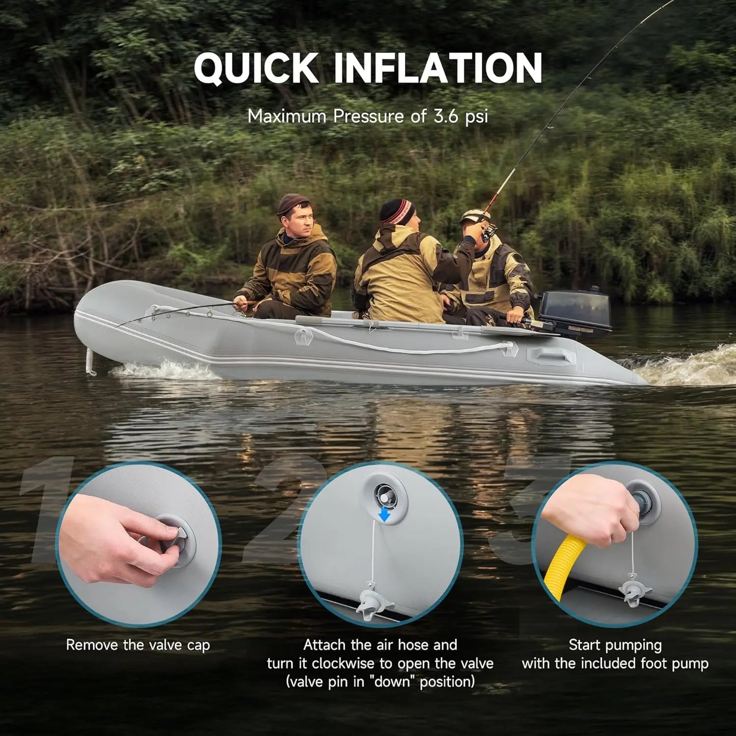 Portable 10-Foot Inflatable Boat with Aluminum Alloy Floor – Heavy-Duty 4-Person Dinghy for Fishing, Touring & Sports, Adult Inflatable Raft & Kayak
