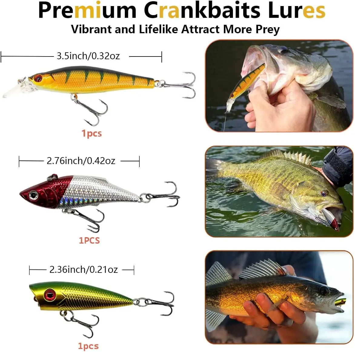 Fishing Lures Kit Set with Tackle Box - Crankbaits, Topwater, Spinnerbaits, Worms, Jigs, Hooks for Bass Trout Fishing Gear