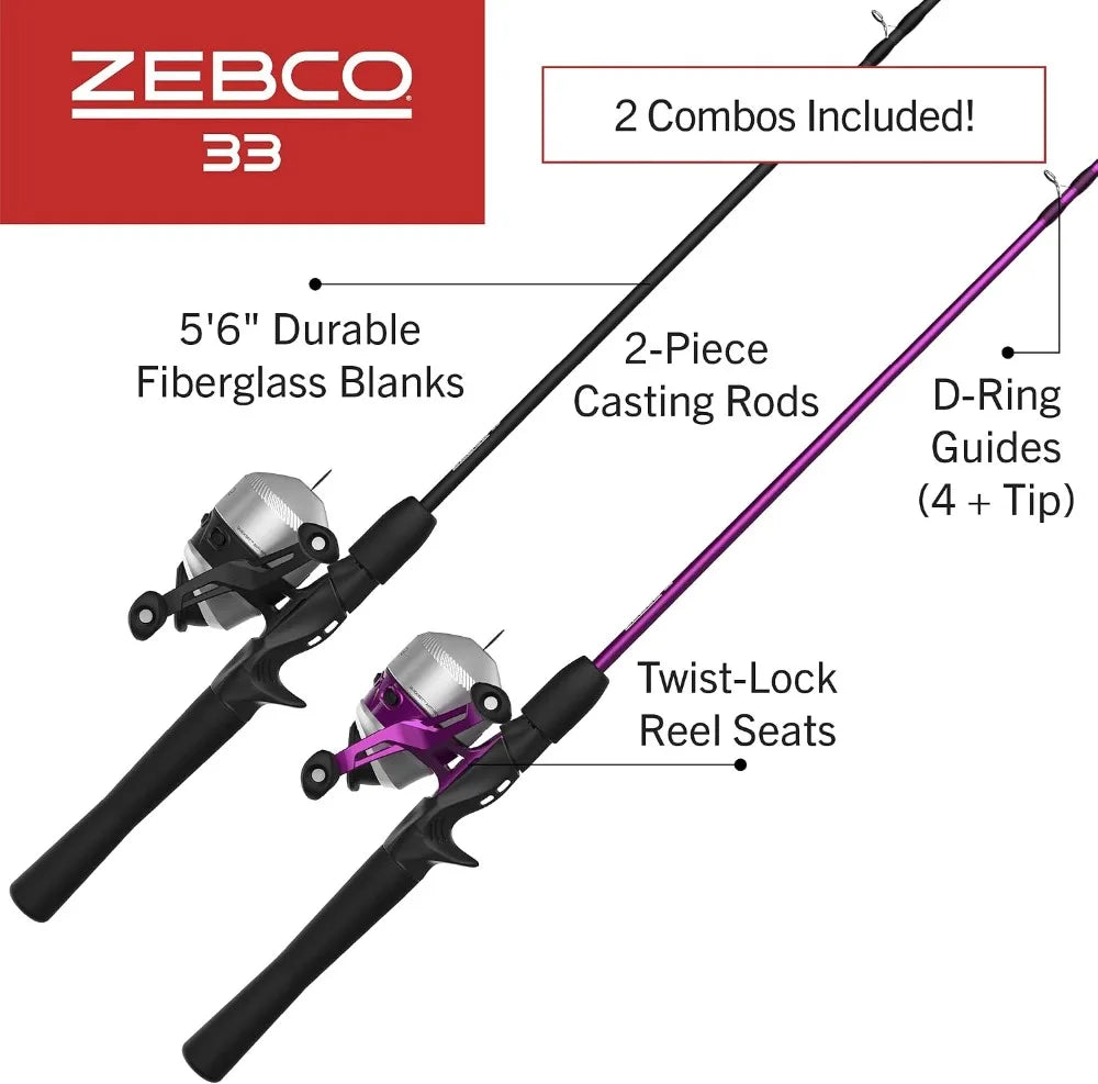 Spincast Reel & 2-Piece Fishing Rod Combo, 5'6" Fiberglass Rod, Anti-Reverse Reel with Bite Alert