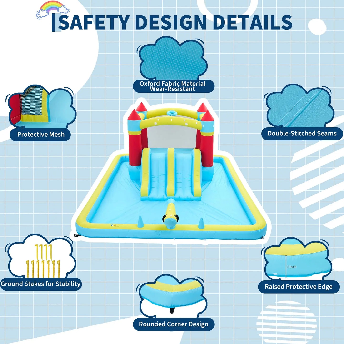 7-in-1 Kids Inflatable Bounce House Water Slide With Splash Pool, Basketball Hoop & 350W Blower, Outdoor Backyard Water Park