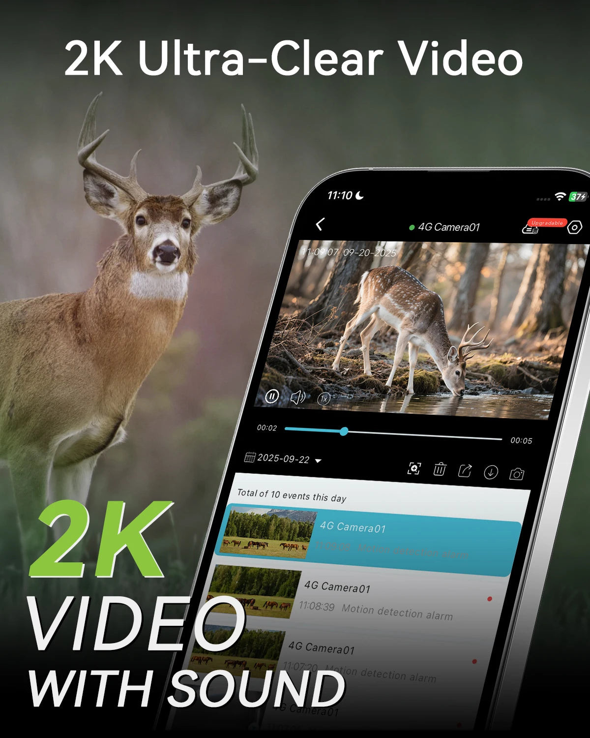 4G LTE Cellular Trail Camera ,2K with Night Vision, Solar Powered with Battery  Hunting Camera for Wildlife Monitoring