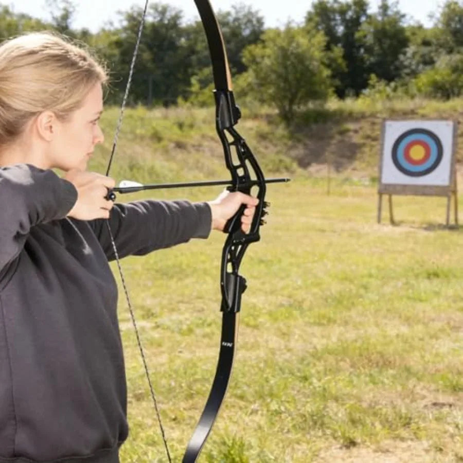 60 Recurve Bow Archery Set for Adult Right-Handed Hunting with USA Made Gordon Limbs 30-60lbs Black and Red Outdoor Target Shoo