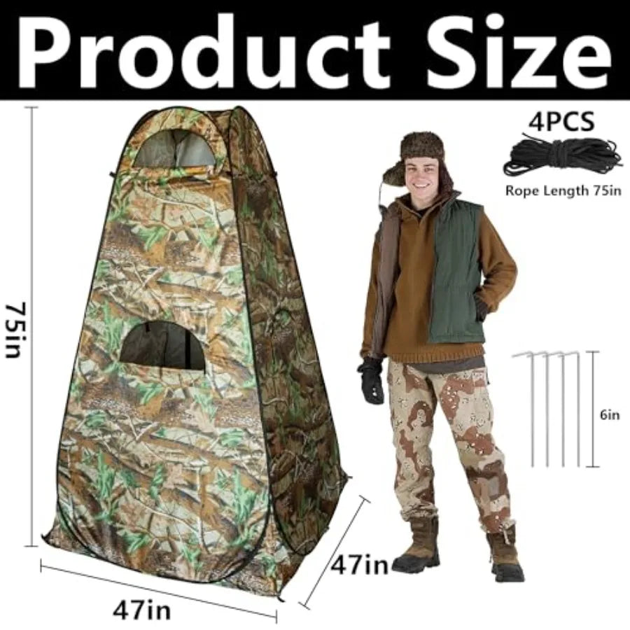 Hunting Blind - 75''x47''x47'' 1-Person Ground Blind with Zipper Windows, Portable Camouflage Tent for Outdoor Deer Hunting