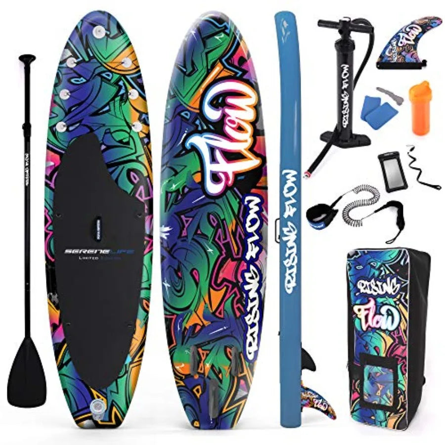 Inflatable Stand Up Paddle Board for outdoor water sports PVC material blue wide stable design with non-slip EVA deck pad 350 l