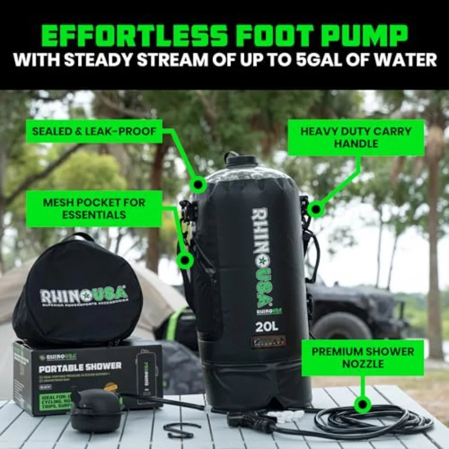 5 Gal/ 20L Portable Solar Camp Shower - Essential for Camping Festivals Overlanding Beach Trips Outdoor Shower and more!