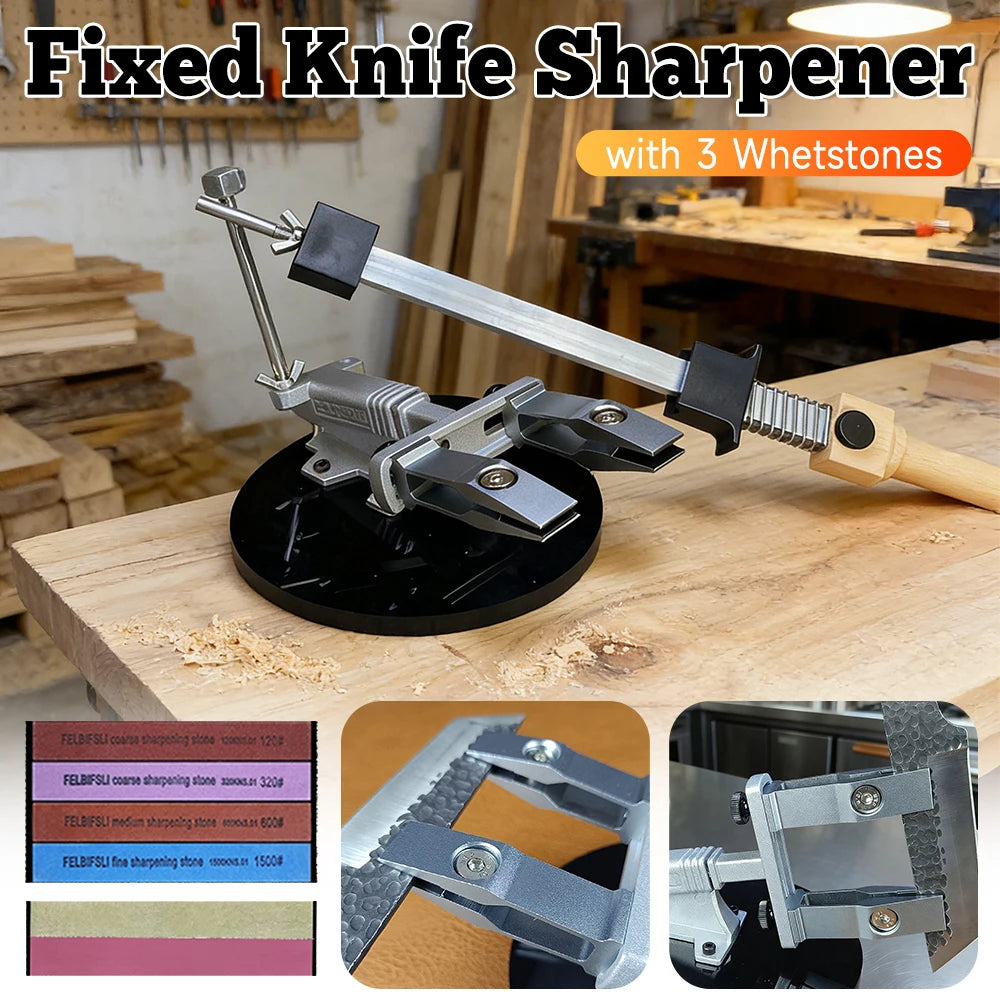 Fixed Knife Sharpener with 3 Whetstones Knife Sharpening Kit Kitchen Grinding System Kitchen Knife Accessories