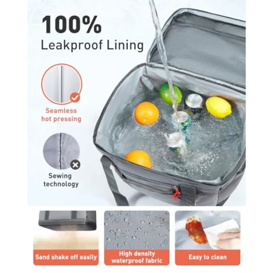 Soft Sided Cooler Bag Insulated 30/48/60 Cans, Large Collapsible and Leakproof Ice Chest for Picnic, Beach, Camping, Travel