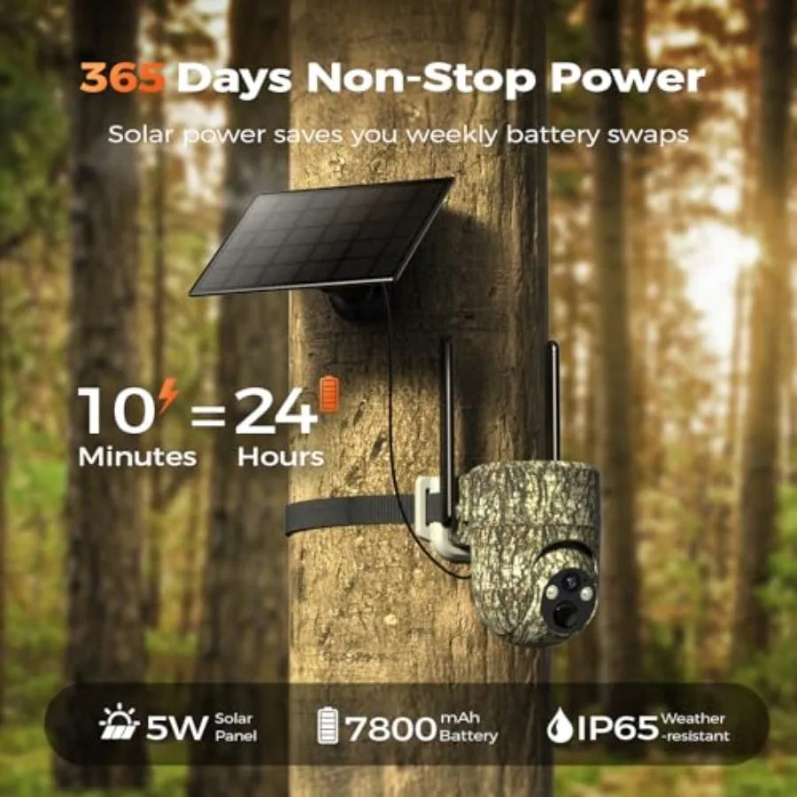 4G LTE Cellular Trail Cameras for outdoor wildlife monitoring, ABS plastic camo print, green/brown, 360 live streaming, built-i