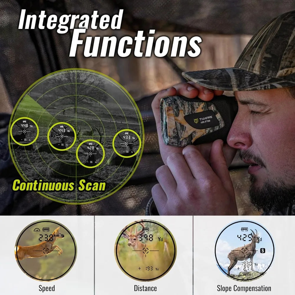 TIDEWE Hunting Rangefinder with Rechargeable Battery, 700/1000Y Camo Laser Range Finder 6X Magnification