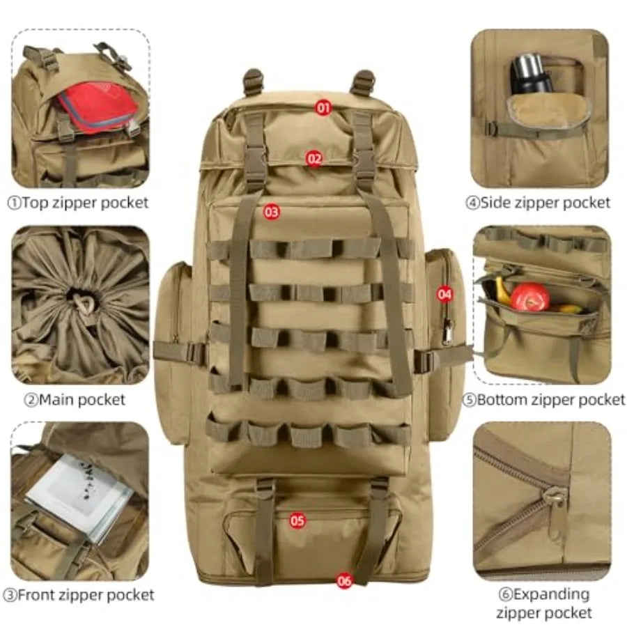 70L/100L Camping Hiking Backpack with Rain Cover, Expandable Large Military Tactical Backpack, Waterproof Molle Racksack Travel