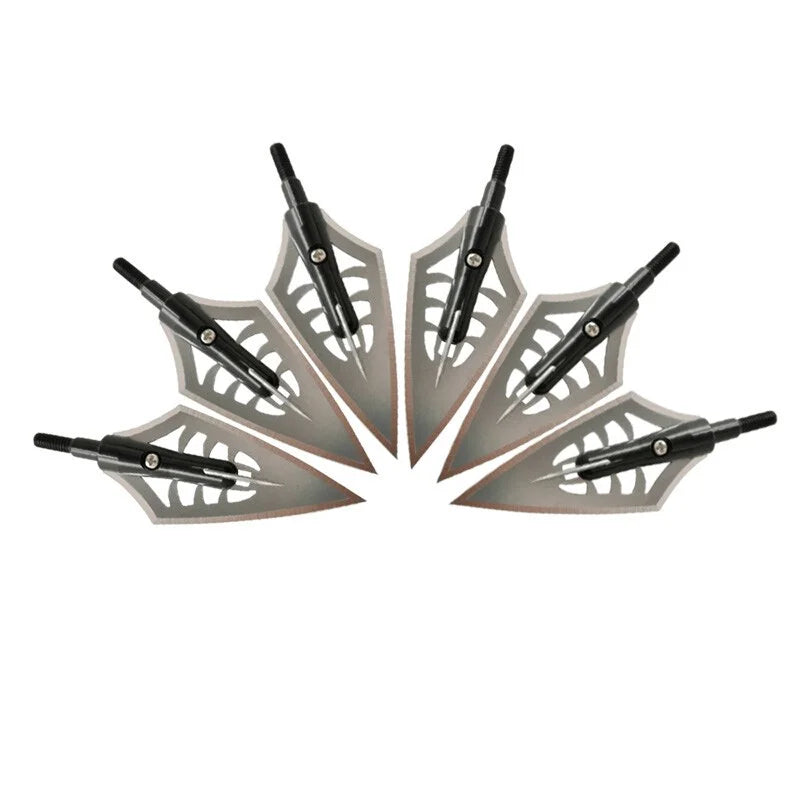 Blade Arrowhead 6pcs Anodized Aluminum Alloy with Storage Box Silver Black Universal Thread Broadheads for Compound Recurve Crossbow Hunting Shooting Target Practice Durable Archery Accessories