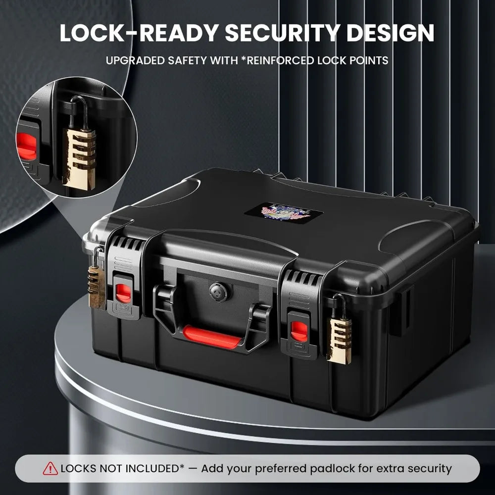 Heavy Duty 5 Pistol & 13 Magazine Case, Shockproof Waterproof Hard Gun Case for Air Travel, Pre-Cut Foam, Firearm Travel Case, Impact-Resistant Plastic