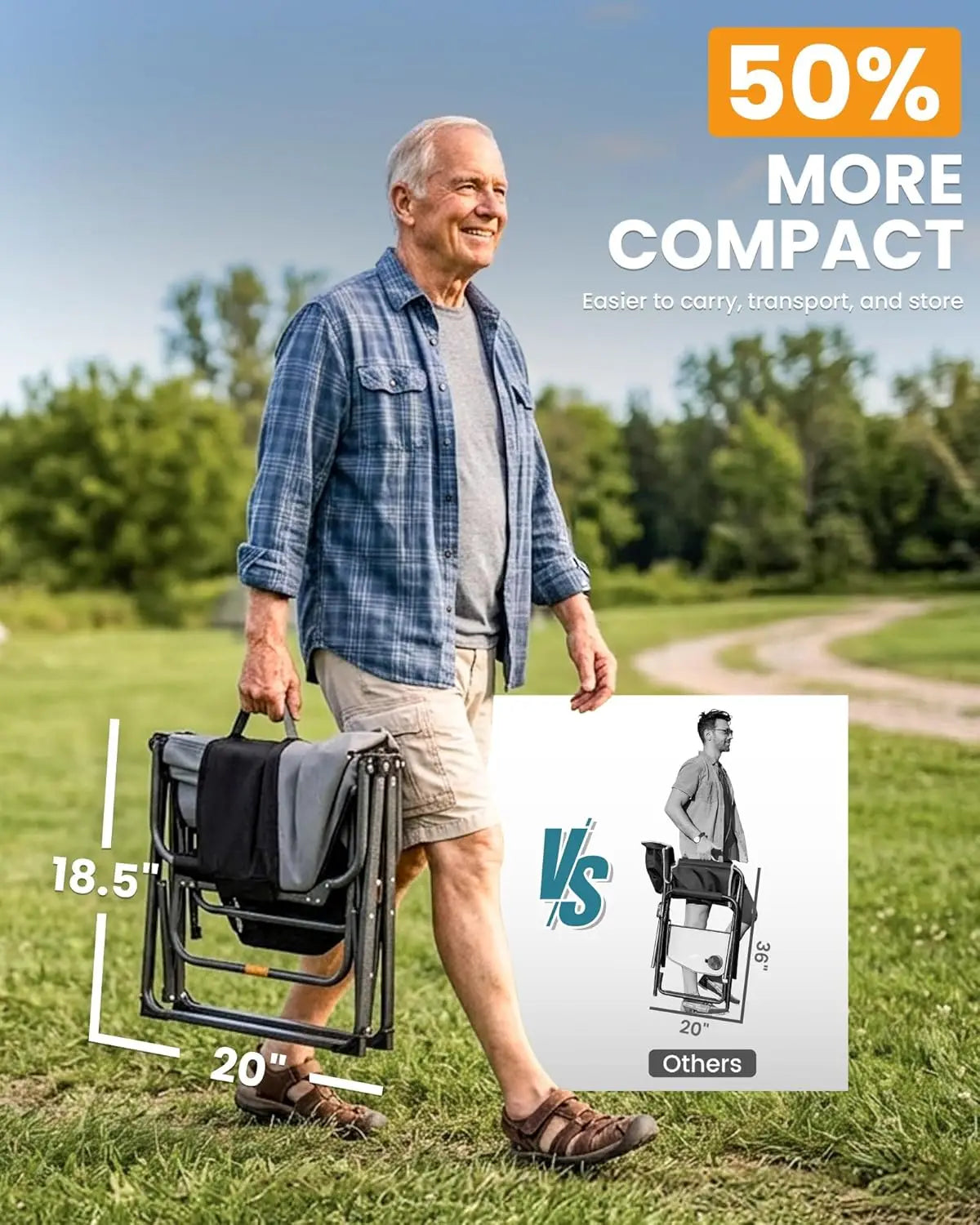 Heavy Duty 440lbs Folding Camping Chair with Side Table, Wide Seat & Anti-Sag Fabric, Easy Setup for Outdoor Lawn Fishing RV