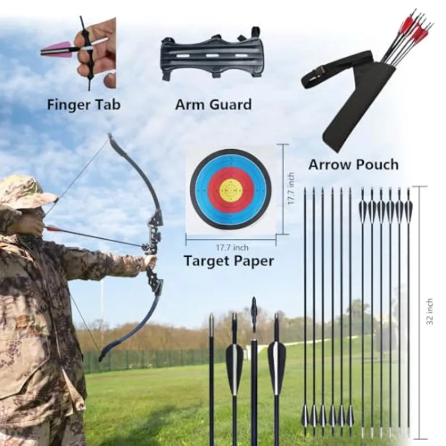 Archery Bow Set Recurve Bow and Arrow Adult Set 51 Training Bow Takedown 30 40 50lb Long Bows for Hunting Adult Beginner with 1