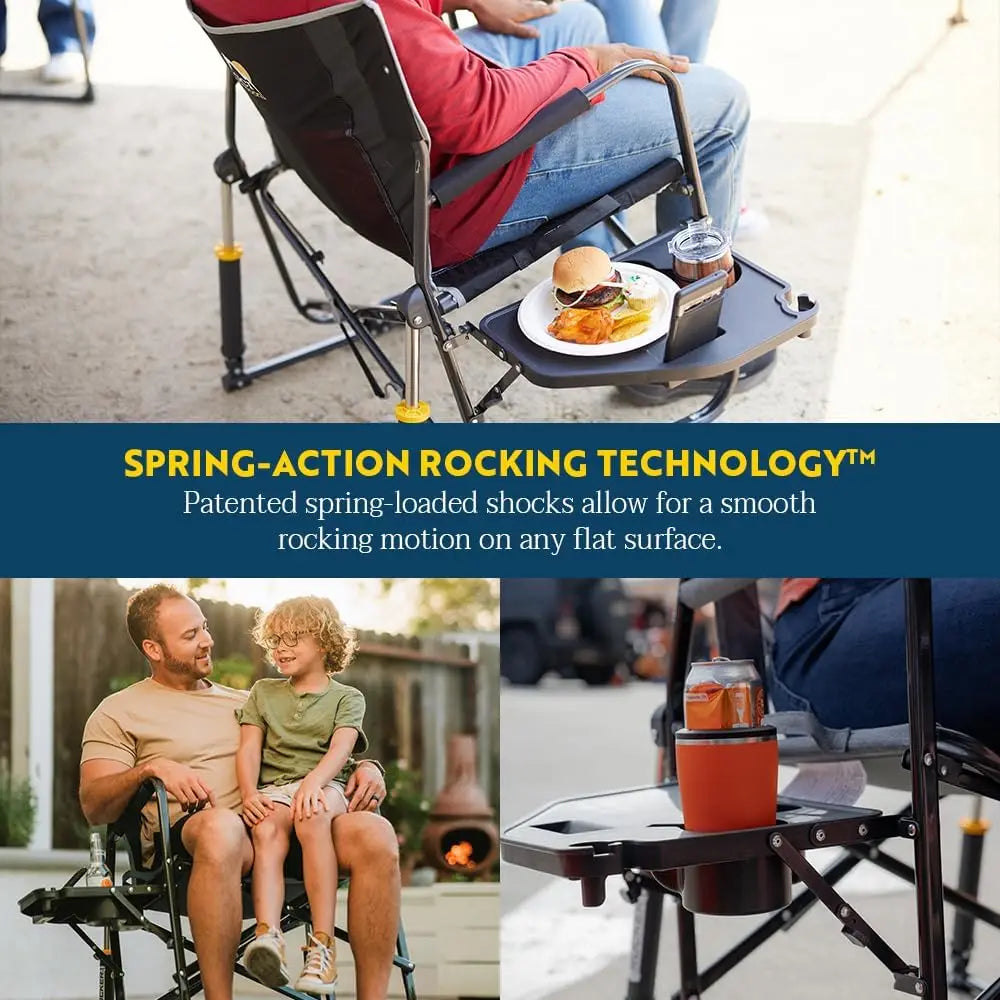 OUTDOOR Freestyle Rocker XL with Side Table Camping Chair | Portable Folding Rocking Chair with Solid, Durable Armrests, Drink Holder & Comfortable Backrest — Red