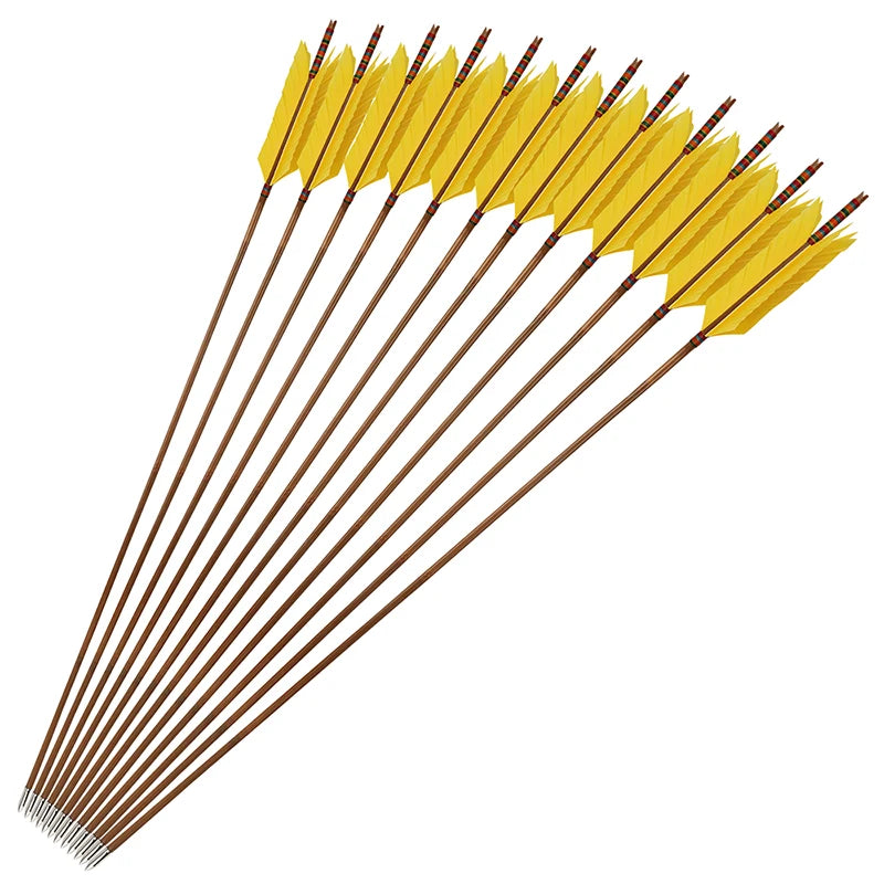 Turkey Feather Bamboo Arrows 6/12pcs 33.4" OD 8mm Slotted Nock Precision Balanced Shaft for Traditional Compound Recurve Bow Hunting Shooting Practice Archery Accessories