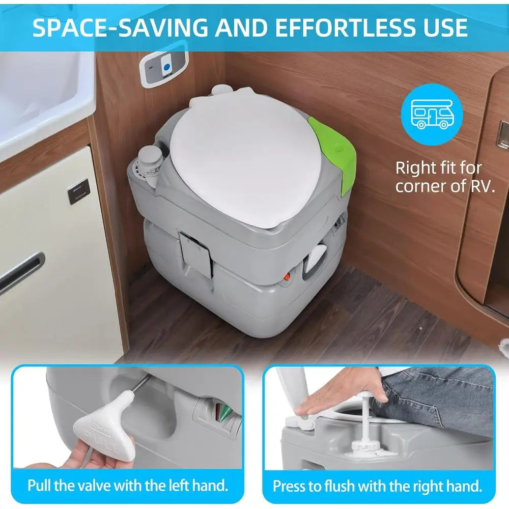 Portable Toilet Camping Porta Potty 5.8 Gallon with Diagonal Deepened and Enlargerd Bowl, Hand Sprayer, Level Indicator, Carry B