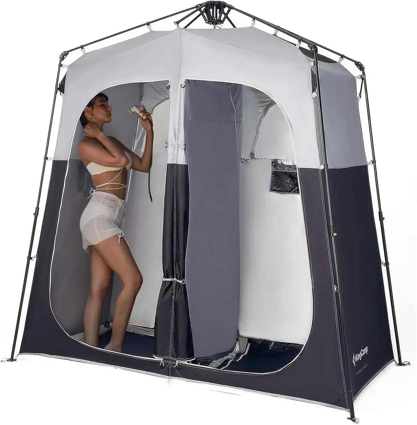 Instant Shower Tent, Portable Superior Stable Privacy Shelter, 2 Large Rooms Outdoor Toilet Tent with Floor for Beach, Camping &