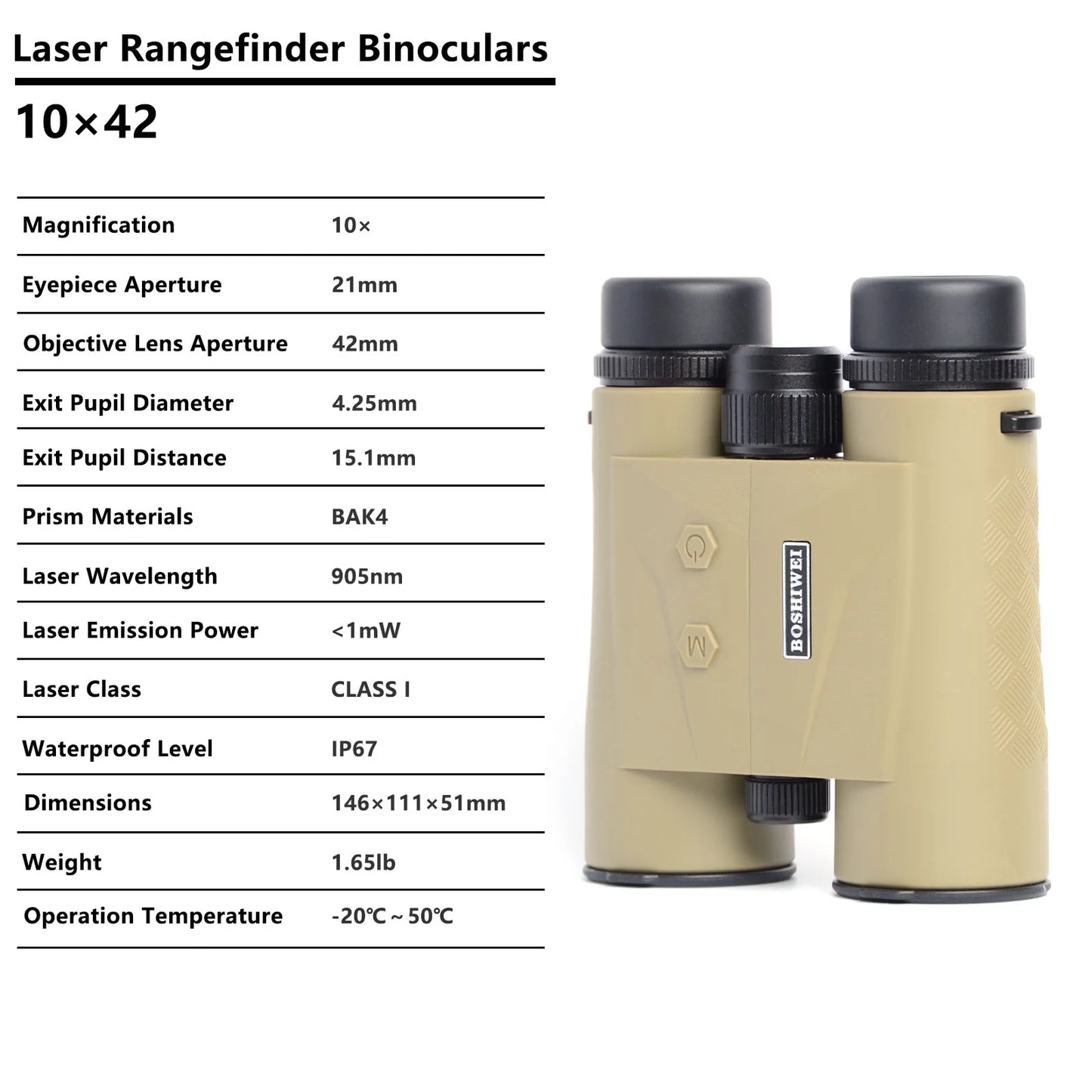 BOSHIWEI 10x42 Laser Rangefinding Binoculars Durable IPX7 Waterproof Design for Golf Hunting Camping and Field Observation