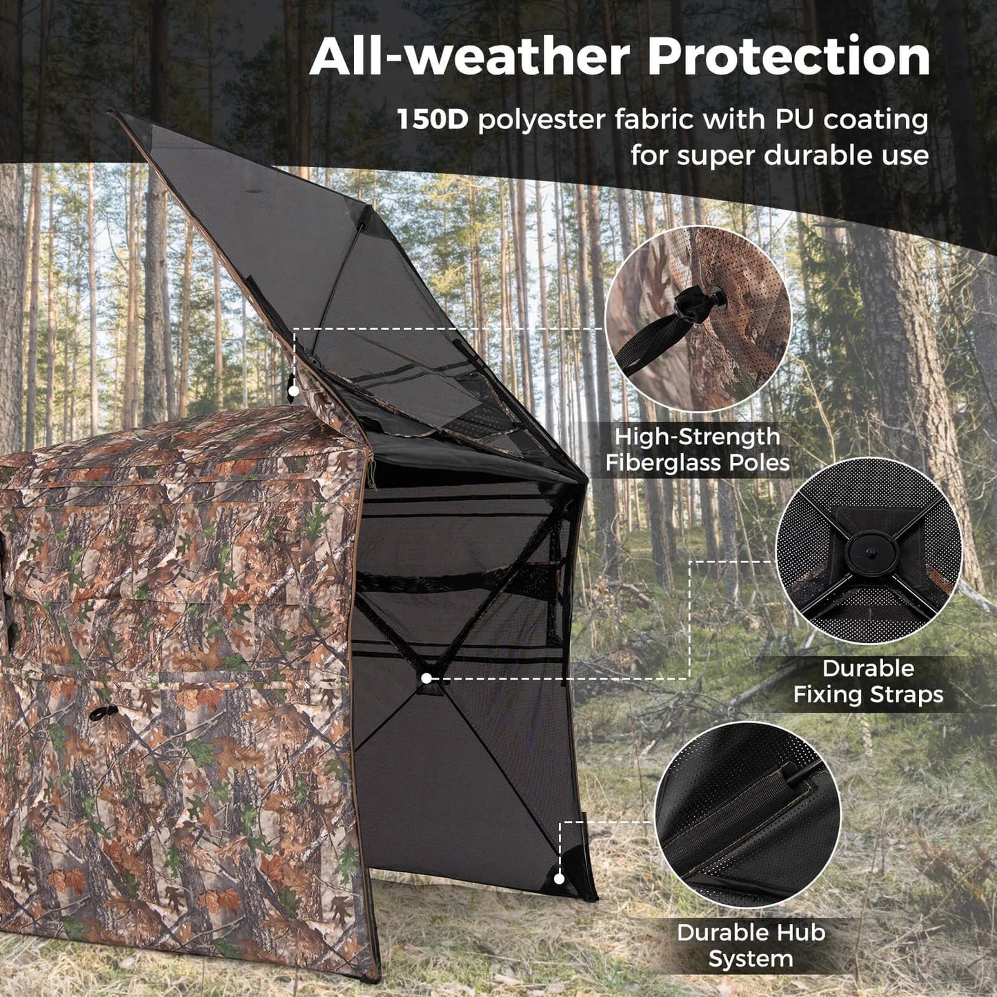 360 Degree One-Way See-Through Hunting Blind w/ Full-Open Door Carrying Bag