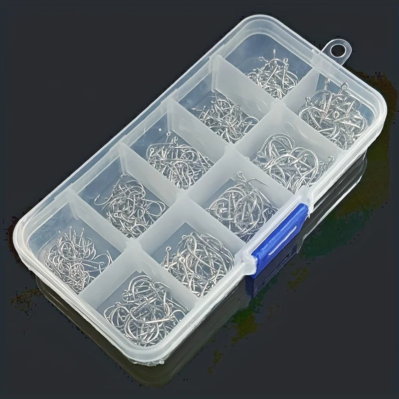 500Pcs Pack of Fishing Hooks with Barbs – Size 3-12# Black Stainless Steel Hooks for All Your Angling Needs