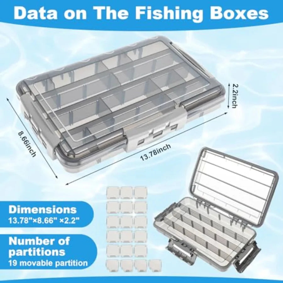 6 Pack Waterproof Fishing Tackle Box 3700 Tackle Trays with Removable Dividers Plastic Lures Terminal Storage Organizer Box Fis
