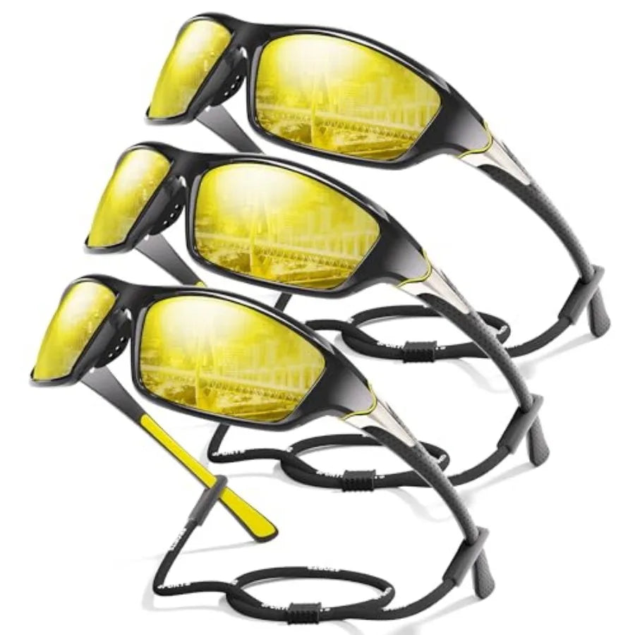 3 Pack Polarized Sports Sunglasses for Men, Mens Sunglasses Wrap Around UV Protection for Cycling Fishing Driving