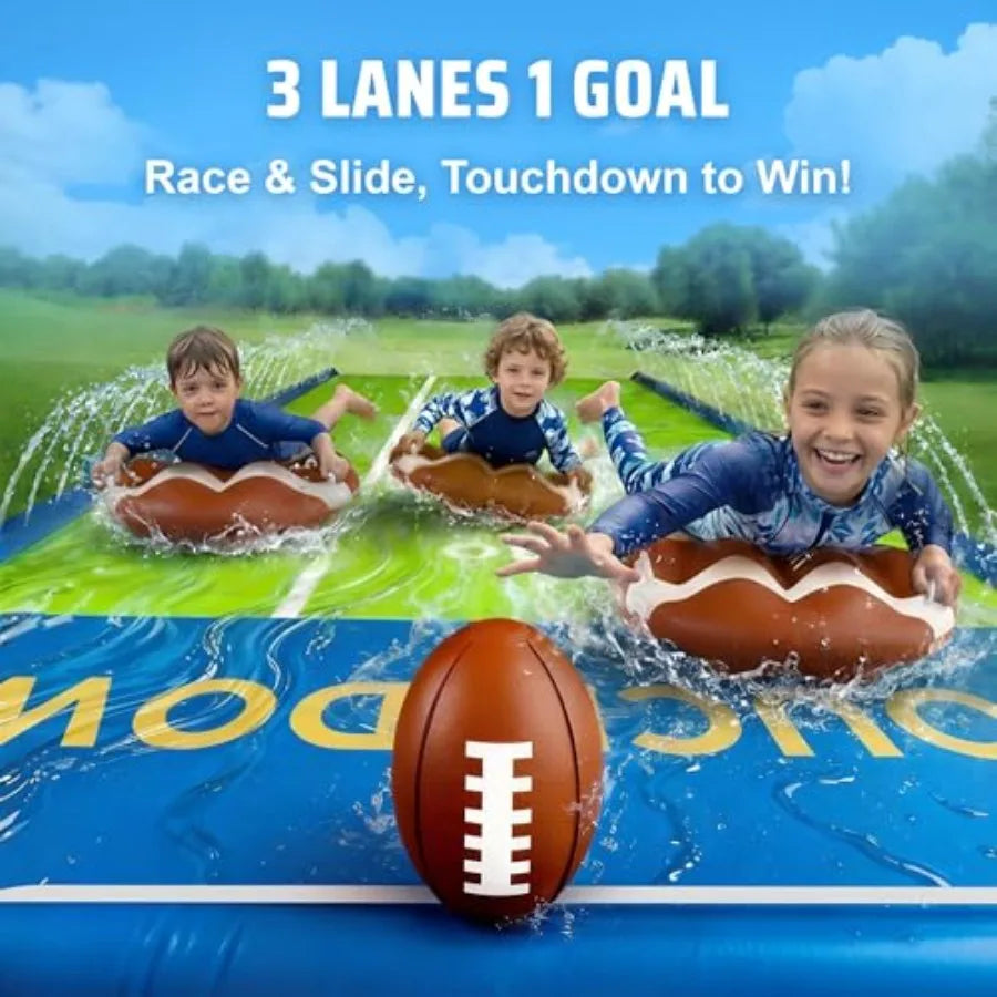 20FT Outdoor Backyard Water Slide with 3 Bodyboards and 1 Inflatable Football Blue Slip-n-Slider Lawn Game for Summer Fun Toy f