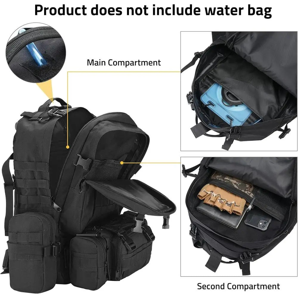 60L Military-Style Backpack with MOLLE System, D-Ring, and Compass for 3-Day Survival, Hiking, and Camping