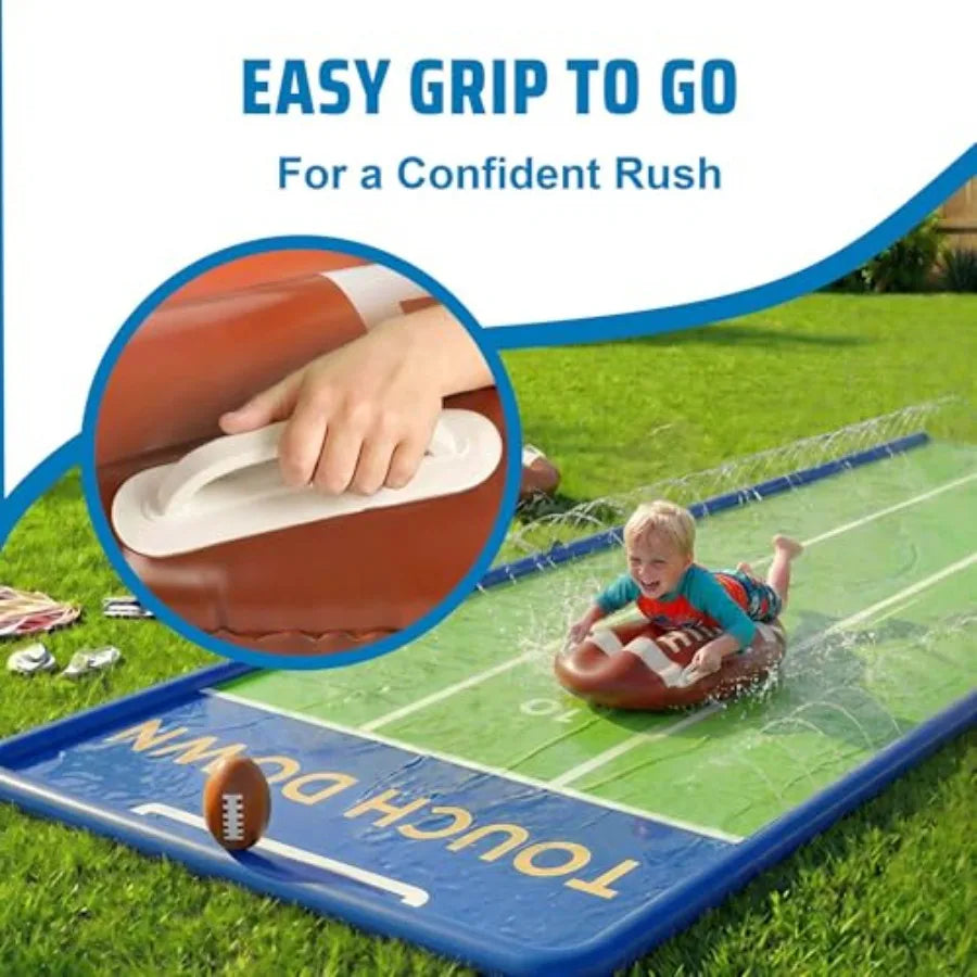 20FT Outdoor Backyard Water Slide with 3 Bodyboards and 1 Inflatable Football Blue Slip-n-Slider Lawn Game for Summer Fun Toy f