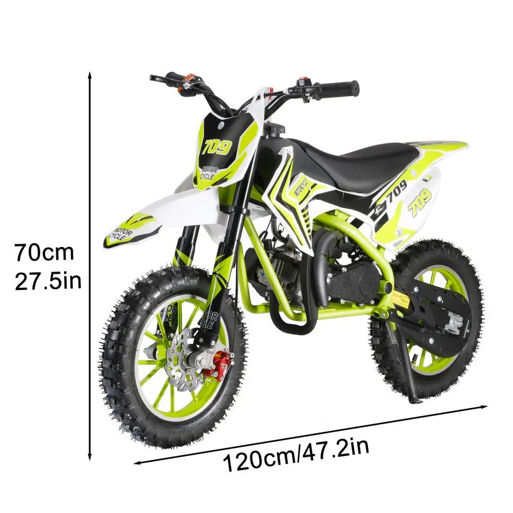 Kids Gas Motorcycle, Ergonomic Handle 49cc 2-Stroke Kids Dirt Bike, Mini Off-road Motorcycle With Front Rear Disc Brakes (Green)